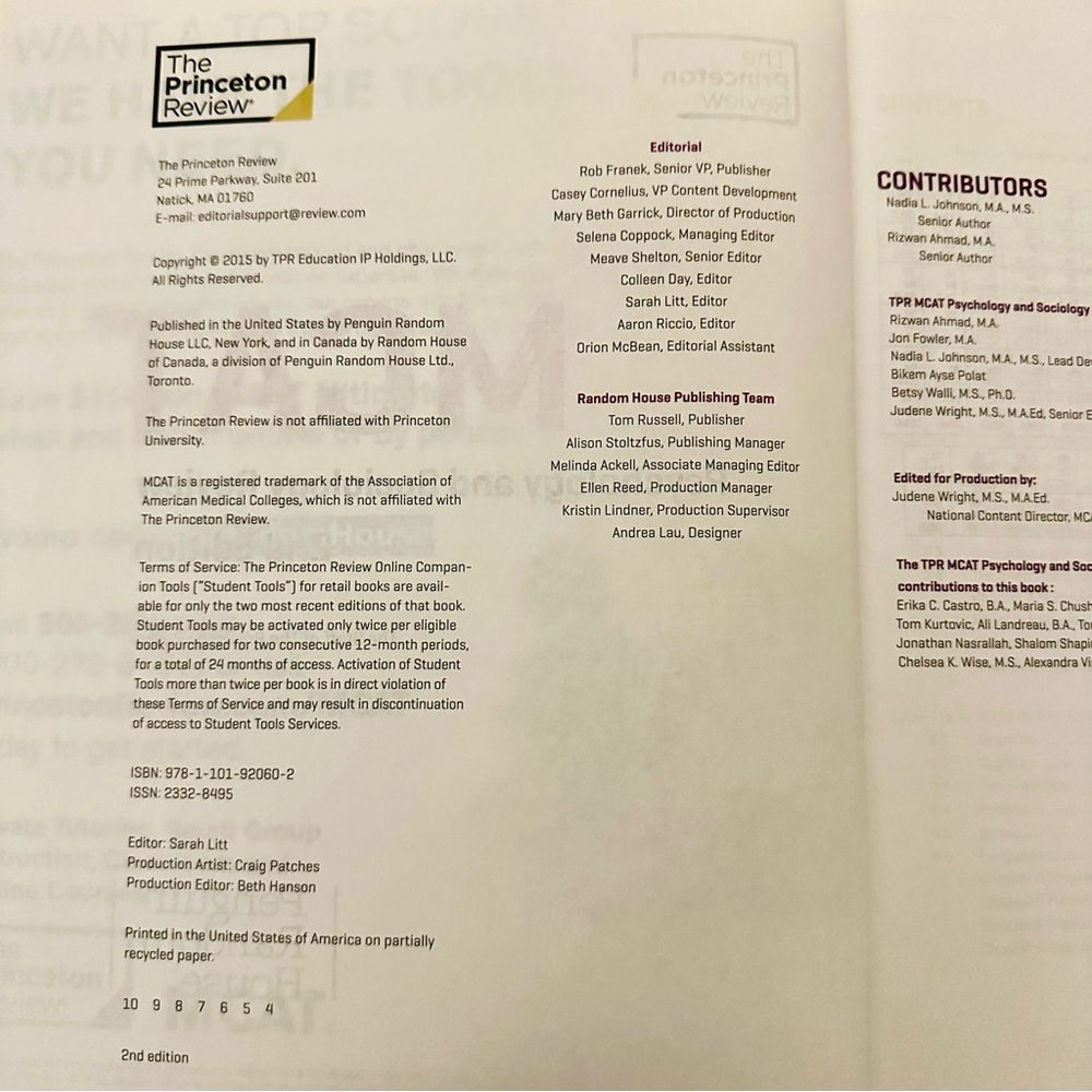 The Princeton Review MCAT Psychology & Sociology Review 2nd Edition Book 3Tests - Picture 6 of 11